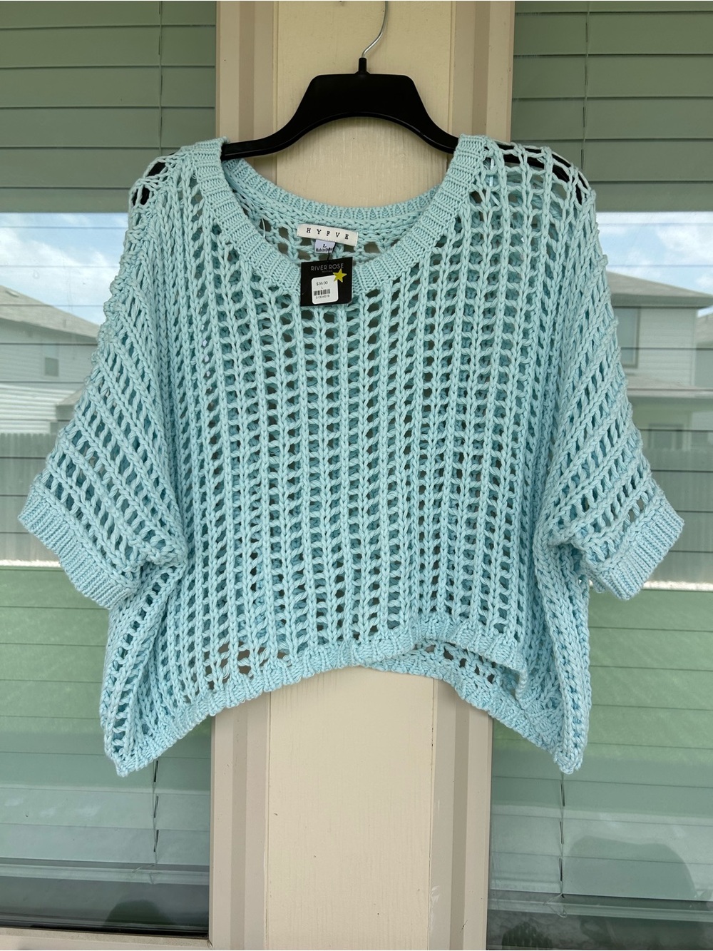 HYFVE NWT Light Blue Open-Knit Short Sleeve Sweater
